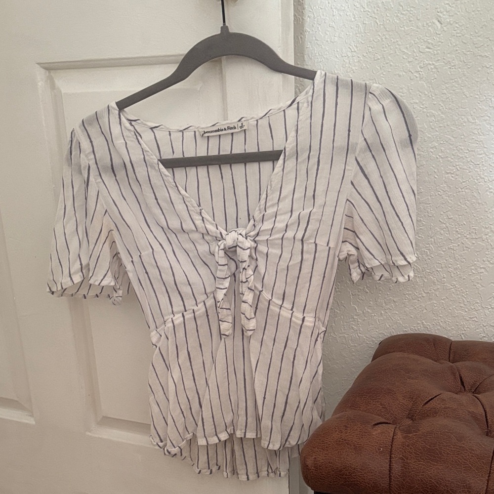 American Rag White and Black Striped Tie-Front Blouse